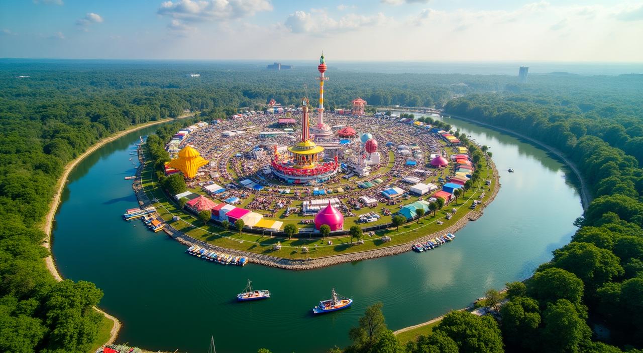Panoramica colorata dello Sziget Festival a Budapest